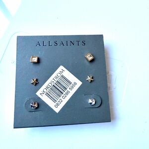 NWT All Saints Gold & Silver Stud Earrings Set